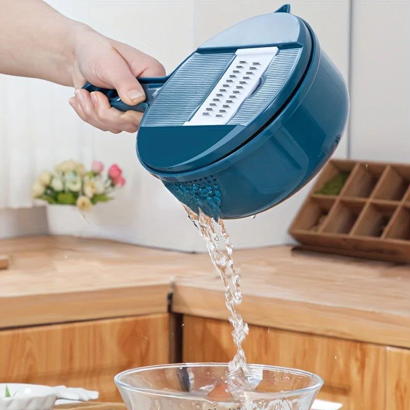 9-in-1 Multifunktionaler Gemüseschneider, manueller Zerkleinerer und Hobel für Karotten und Kartoffeln, Radieschen-Häcksler, Küchengerät
