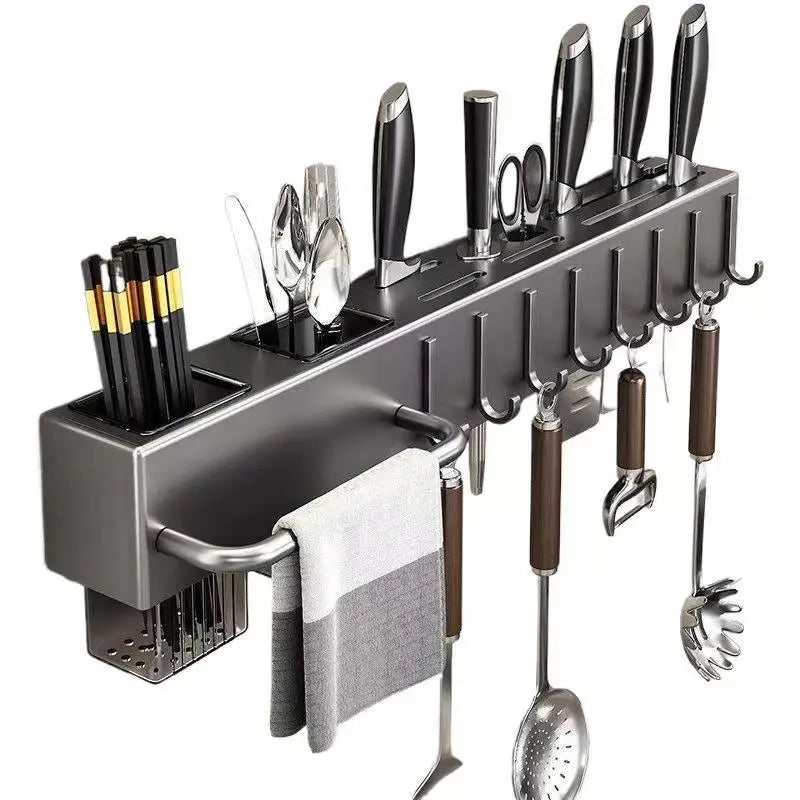Mensola da cucina senza attrezzi, accessori da cucina, tubo per bacchette multifunzionale a parete, deposito per coltelli e attrezzi