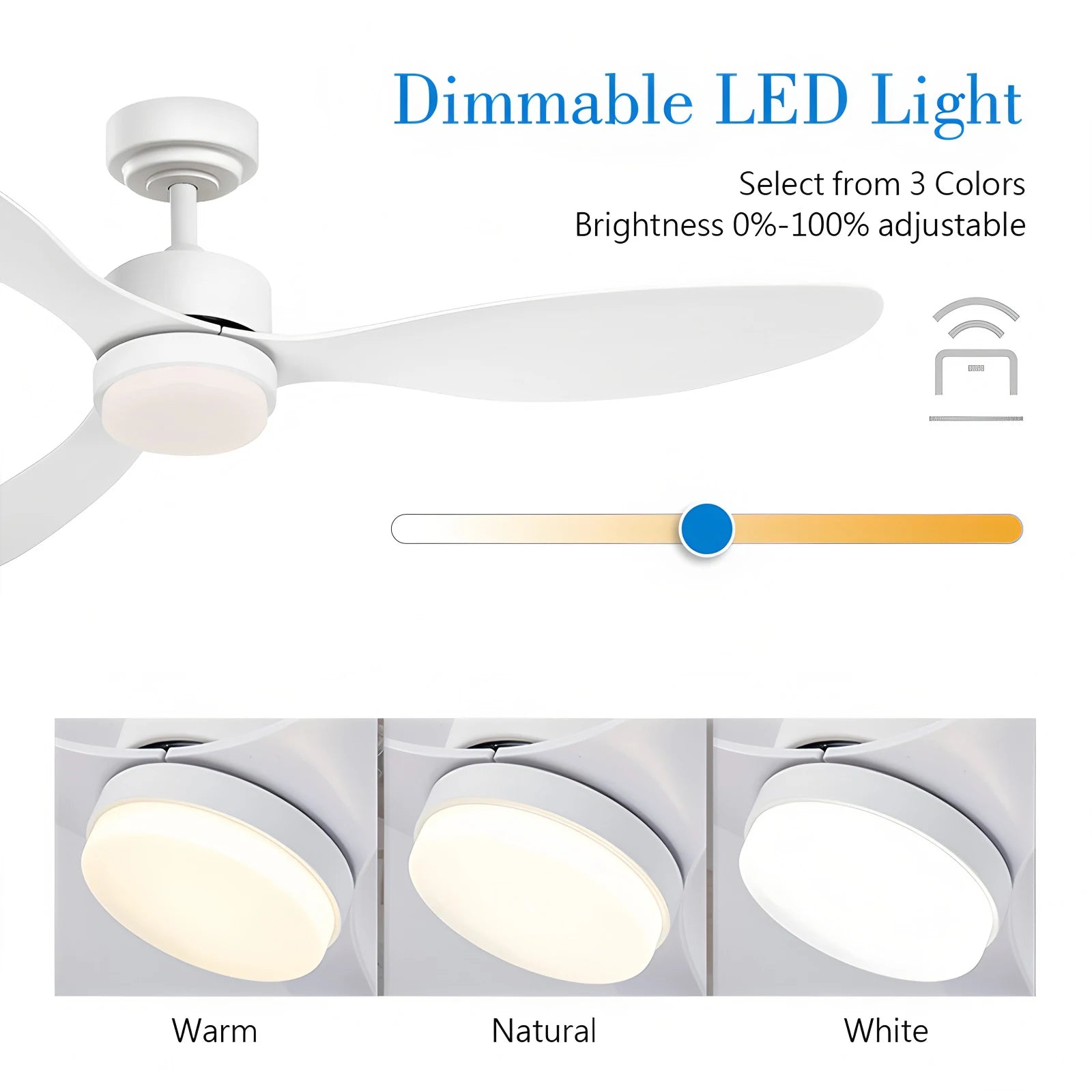 Ventilatore da Soffitto a Risparmio Energetico da 42-52 Pollici con Luce e Telecomando Ventilatore Elettrico Reversibile a 3 Pale, Ventilatore da Soffitto a Basso Profilo per Caffetteria, Casa, Hotel, Ufficio, Bungalow