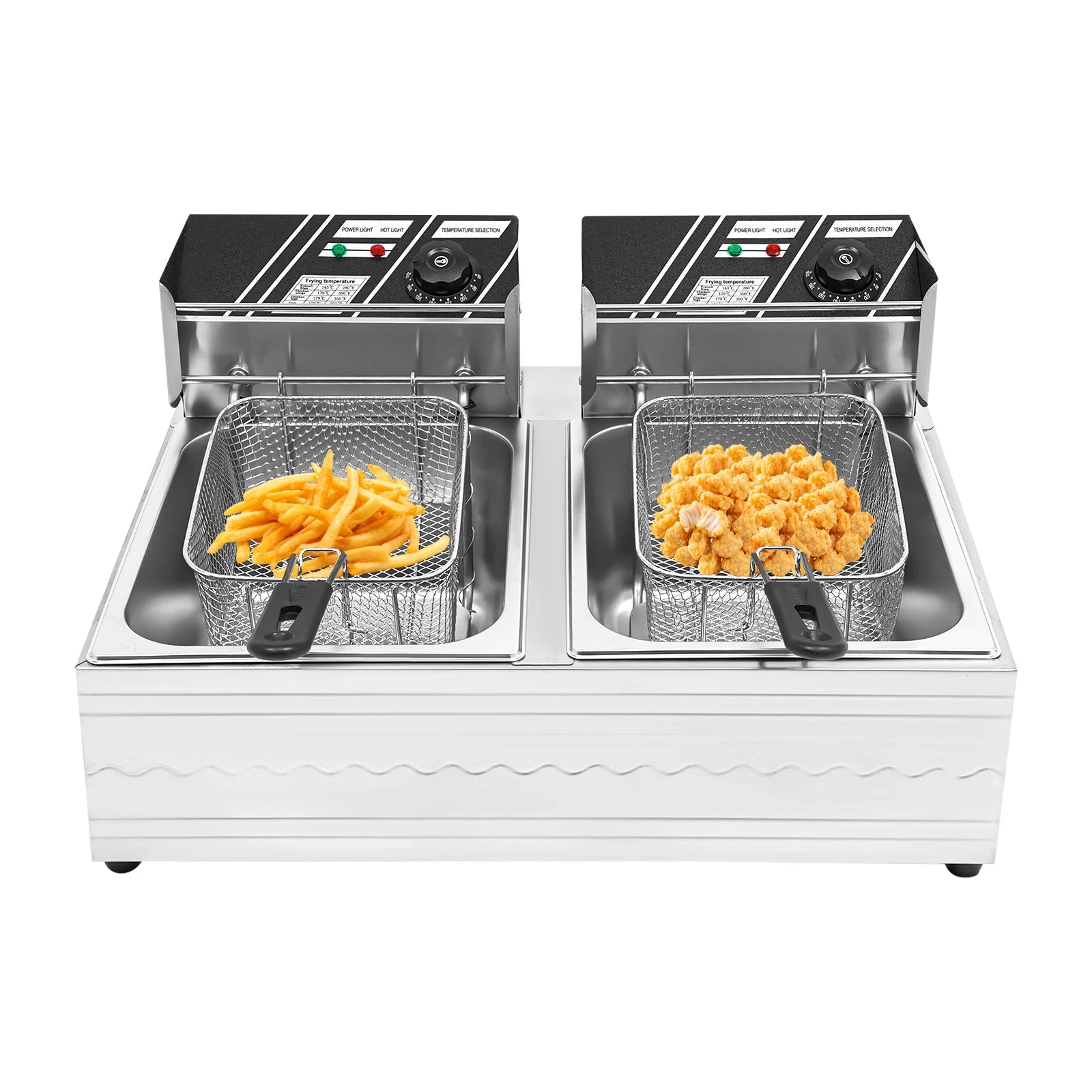 Friggitrice Elettrica a Doppia Vasca Bymaocar EF-82 2.5KW+2.5KW 30L Acciaio Inox 410