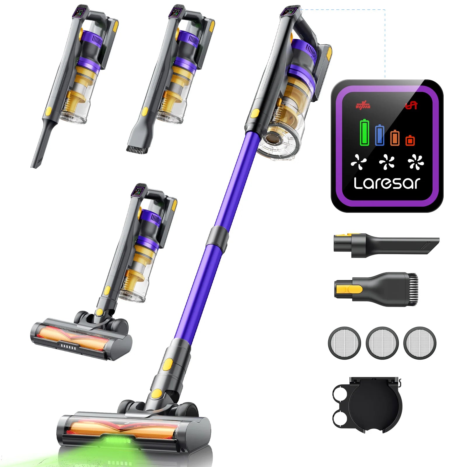 Laresar X11 Kabelloser Staubsauger 550W 55000PA Saugkraft produzieren tragbaren Staubbecher für Smart Home 60 Minuten Laufzeit 3-teiliges Filterset