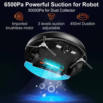 ABIR K30 Robot Vacuum Cleaner, Automatic Emptying Station, Lidar Laser, 6500PA Suction, Multi-Floor Mapping, Smart Home Appliance for Dry and Wet Cleaning