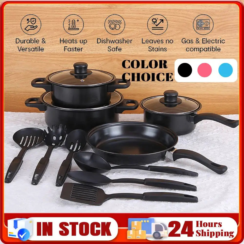 Set di Pentole Antiaderenti da 12 Pezzi con Coperchio, Pentola per Latte, Padella Profonda in Pietra Maifan, Set di Pentole per Tutti i Tipi di Fornelli