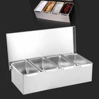Silberne Obstschale aus Edelstahl mit 4 Fächern, Obstaufbewahrungsbox für den Haushalt, Gewürzbox für Küchen, Restaurants, Bars