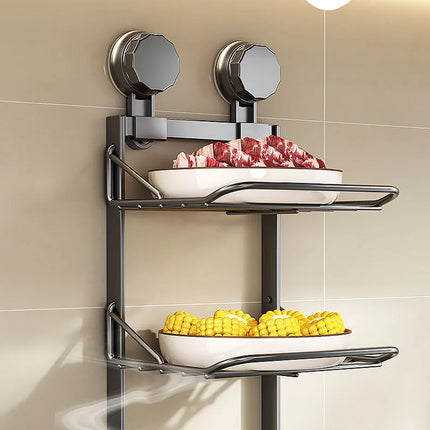 Ventosa multistrato Rastrelliere per verdure e frutta da cucina Vassoio angolare da parete Scaffale da cucina rimovibile Utensili senza foratura