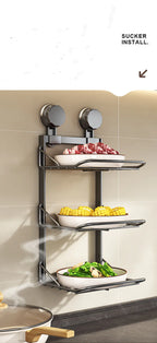 Ventosa multistrato Cucina Rastrelliere per verdure Frutta Parete angolare Vassoio per frutta Scaffale da cucina rimovibile Utensili senza trapano