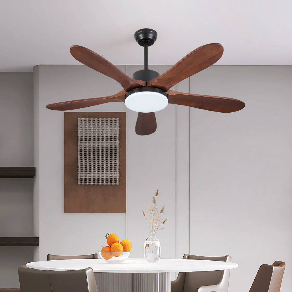 Ventilatore da soffitto da 132 cm con luce, reversibile, 6 velocità, LED da 30 W, telecomando, nero/marrone