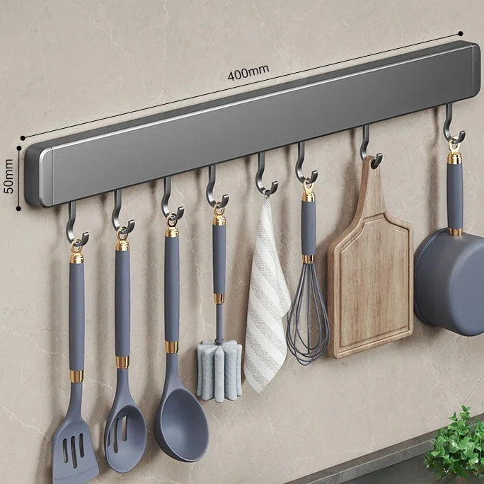 Scaffale da cucina non perforato Scaffali montati a parete Accessori per utensili da cucina con organizer porta cucchiaio con gancio mobile