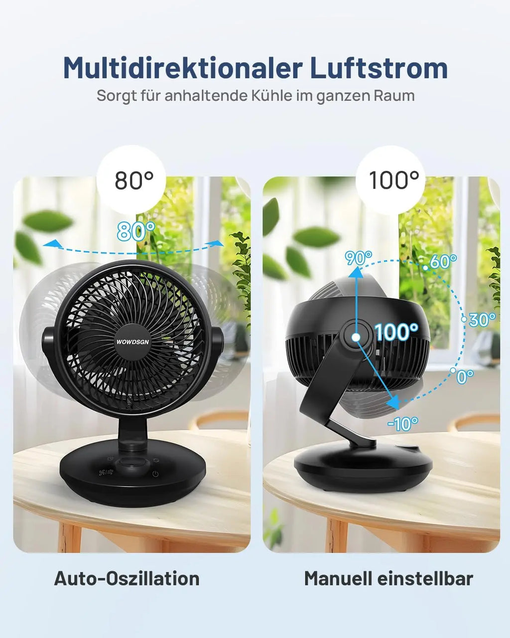 Ventilatori silenziosi WOWDSGN, 6 velocità regolabili, 3 modalità, 22 dB, neri, timer da 9 ore, ventilatore da tavolo per scrivania da ufficio per studenti, cucine, soggiorno