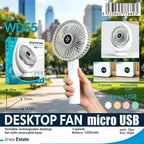 Ventilatore da tavolo a 5 velocità WETECH, portatile ricaricabile tramite USB, mini ventilatore silenzioso personale per ufficio e casa