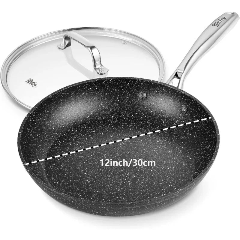 HLAFRG 8/12 Zoll Pfanne mit Deckel, antihaftbeschichtete Marmor-Aluminium-Pfanne mit Edelstahlgriff, induktionsgeeignet