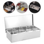 Silberne Obstschale aus Edelstahl mit 4 Fächern, Obstaufbewahrungsbox für den Haushalt, Gewürzbox für Küchen, Restaurants, Bars