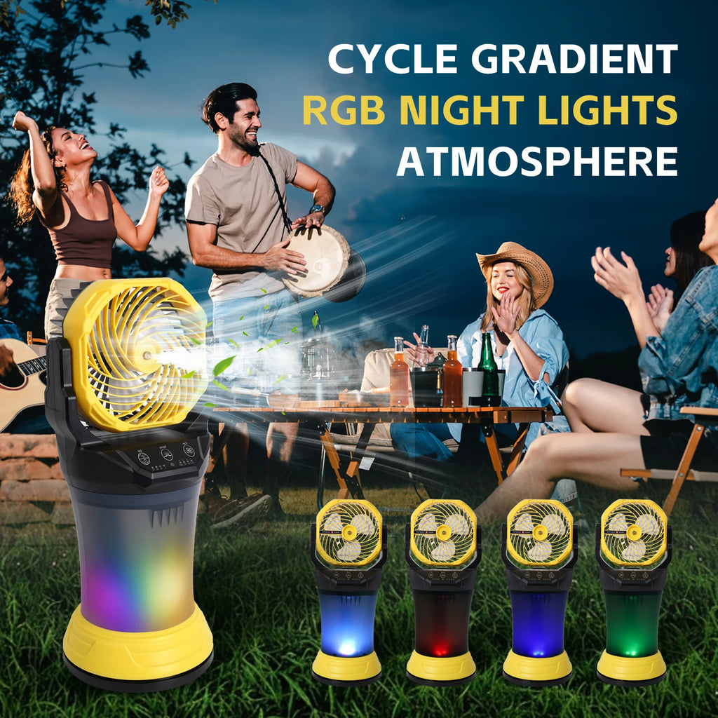 Ventilatore spray da esterno 2000ml 15000mAh, 4 velocità, nebulizzazione nano, luce RGB, 90° °   Oscillazione, Giallo