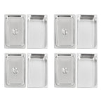 4 Piece Stainless Steel Steam Table Pans Set with Lids 9 Liter Rectangle Modern Silver Dishwasher Oven Freezer Table Safe