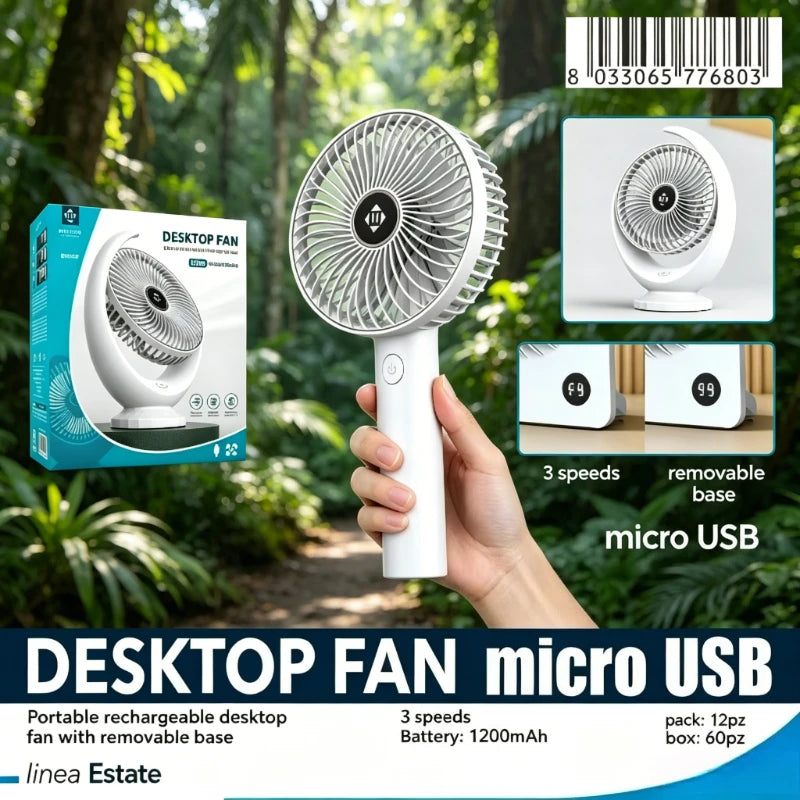 WETECH Wiederaufladbarer Schreibtischventilator, tragbarer 5-Zoll-USB-Miniventilator, geräuscharmer, einstellbarer 3/5-Gang-Kühler für Büro und Schlafzimmer