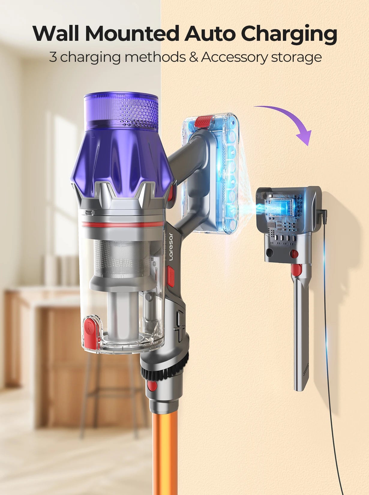 Laresar V7 500W 50000PA Kabelloser Staubsauger mit Saugleistung Tragbares Smart Home Gerät Abnehmbarer Akku Staubbehälter