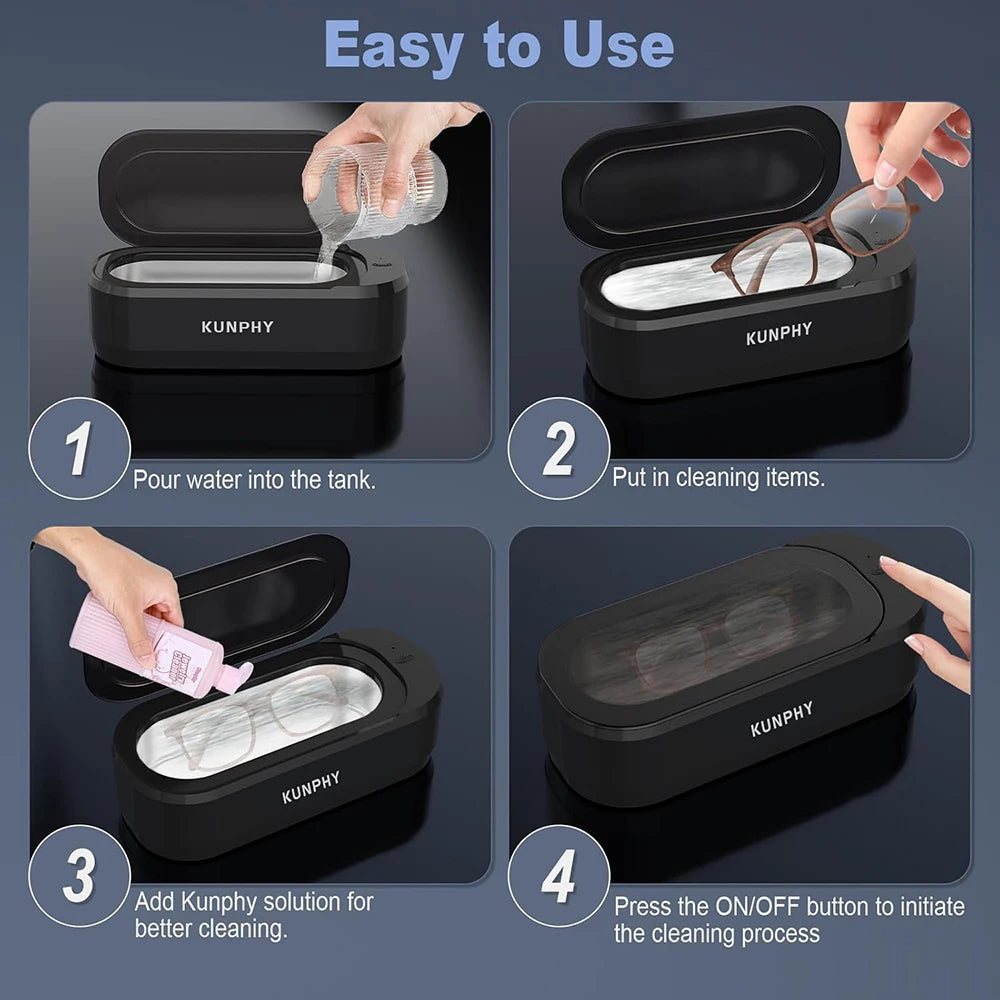 KUNPHY Ultraschallreiniger 350ml 46KHz Professioneller Ultraschallreiniger mit One-Touch-Bedienung Ultraschallreiniger für Ringe Brillen