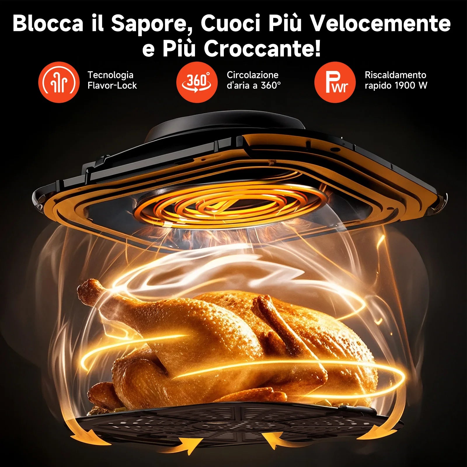 Aigostar Friggitrice ad aria 7 litri, 1900W, Nero, 7 programmi, Forno a convezione 360°
