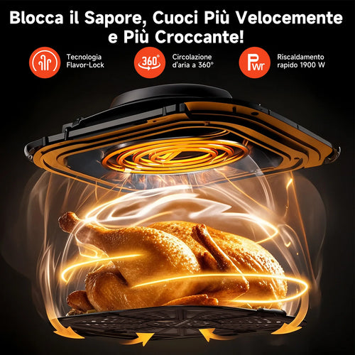 Aigostar Heißluftfritteuse 7 Liter, 360° Umluftofen, 7-in-1, 1900W, LED-Touchpanel, 7 voreingestellte Programme, Backofen, Braten, Antihaftbeschichteter entnehmbarer Korb, Warmhaltefunktion, 20 Rezepte