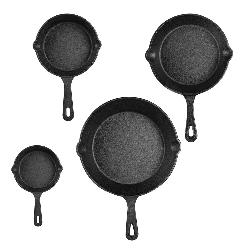 Set di 4 Padelle in Ghisa Non Rivestite Antiaderenti, Utensili da Cucina Universali per Casa, BBQ all'Aperto, Cottura e Frittura