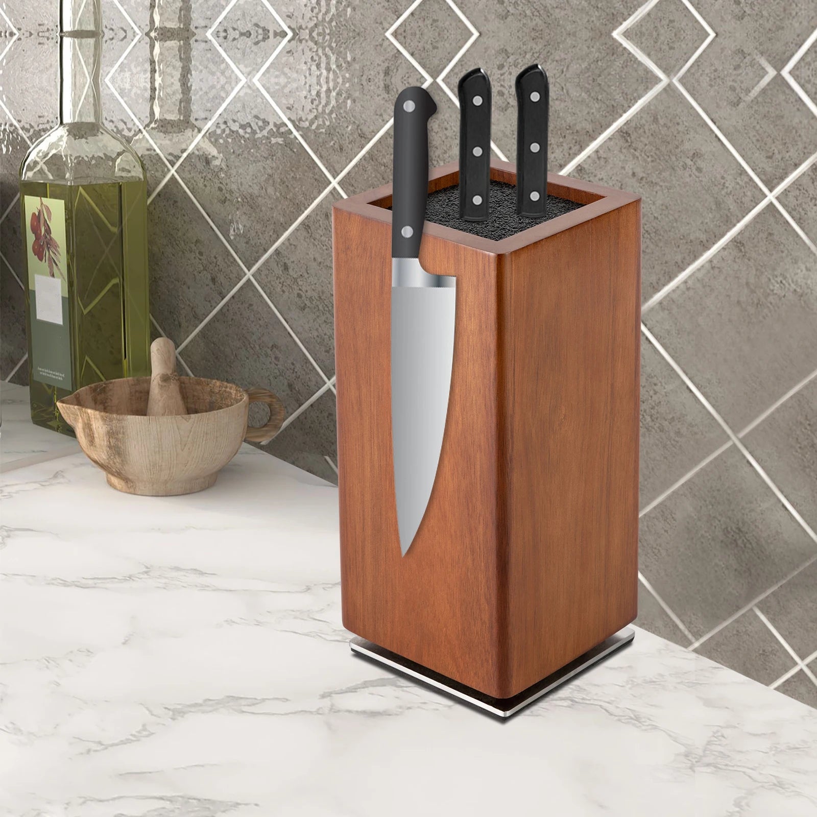 Magnetischer Messerblock, universelle Messeraufbewahrung aus Holz, 360° drehbarer, multifunktionaler Messerhalter für Küchentheke, Restaurant, Hotel