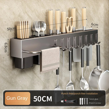 Mensole da cucina senza attrezzi, accessori da cucina, tubo portabacchette multifunzionale a parete, portaoggetti per coltelli e utensili