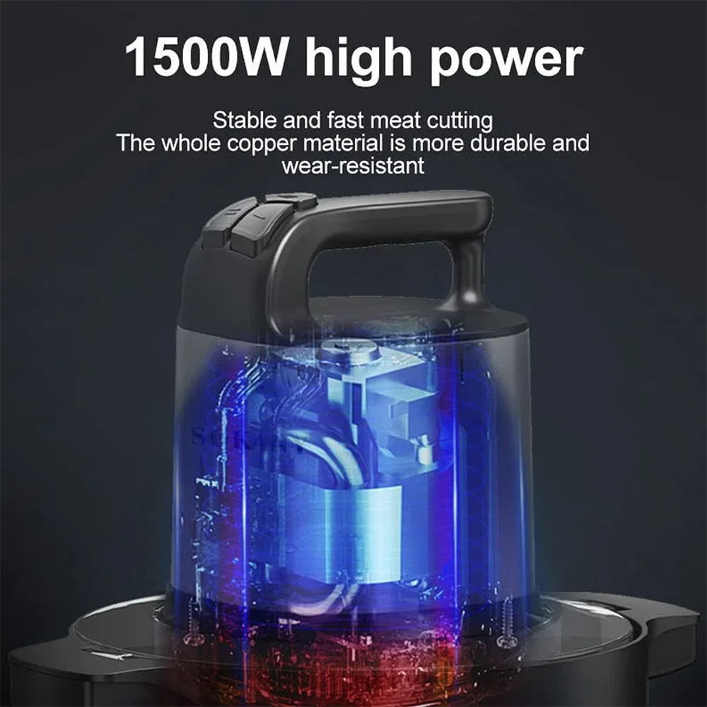 Fleischwolf Küchenmaschine Edelstahl 1500W 6.5L, 3 Geschwindigkeiten, Leistungsstarker Motor, 4-Schicht-Klinge, Zerkleinerer für Gemüse, Zwiebeln und Knoblauch