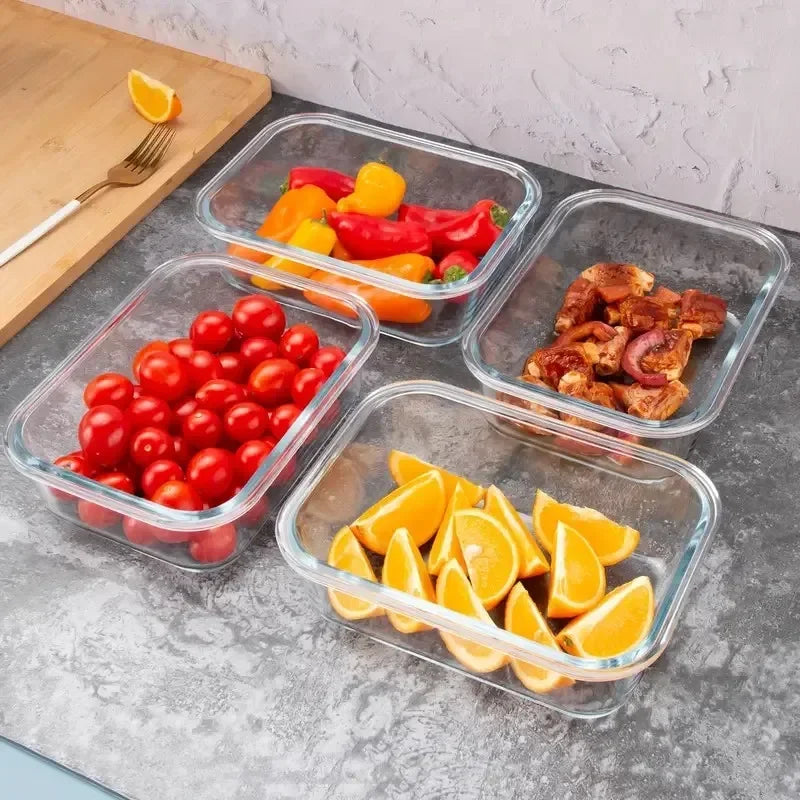Hermetische Glasbehälter für Lebensmittel mit luftdichten Deckeln, stapelbare auslaufsichere Behälter zur Essenszubereitung, gefrier- und mikrowellengeeignete Glasschachteln für Kühlschrank, Obst, Gemüse