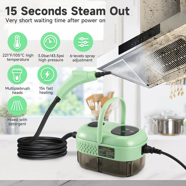 1100ml Handheld Steam Cleaner with Smart Touch, 3 Nozzles, 2500W High Power for Car and Carpet Cleaning