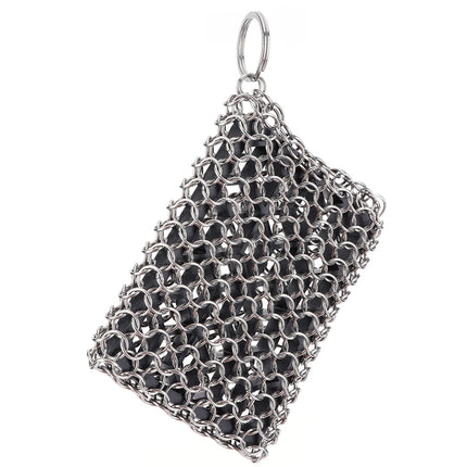 Cast Iron Cleaning Brush with Hanging Ring, Stainless Steel Brush for Seasoned Cast Iron Cookware