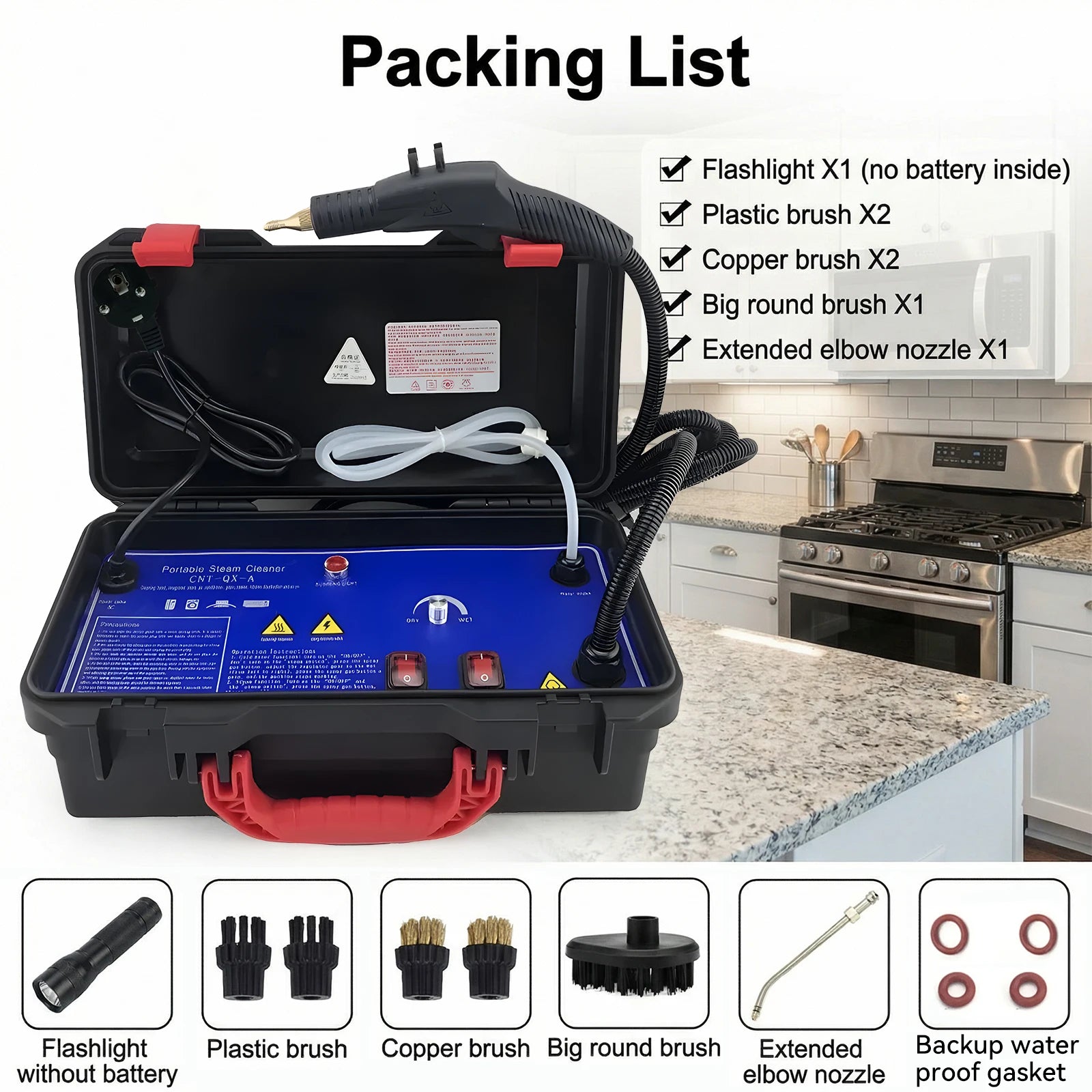 Podofo Tragbarer Dampfreiniger 3000W 120° Hochdruck- und Hochtemperatur-Dampfreiniger mit 3m Schlauch zur Reinigung von Küchenfett, Fliesen, Fugen und Autodetails