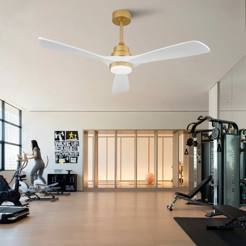 Ventilatore da soffitto da 52 pollici con luce, telecomando, funzione dimmer, pale in legno massello, funzione di accumulo di energia in caso di interruzione di corrente, motore DC silenzioso, moderno ventilatore da soffitto