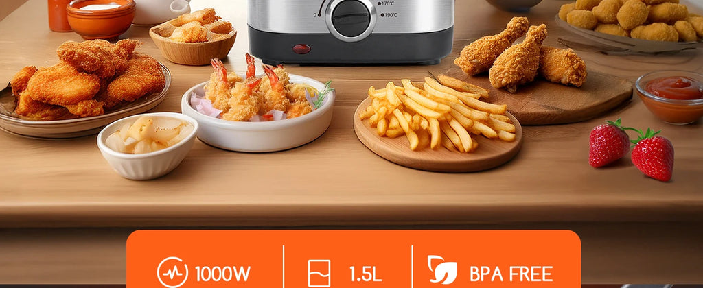 Aigostar Fries 30IZD 1.5L Friggitrice Compatta in Acciaio Inossidabile 1000W con Finestra di Visualizzazione e Controllo Temperatura