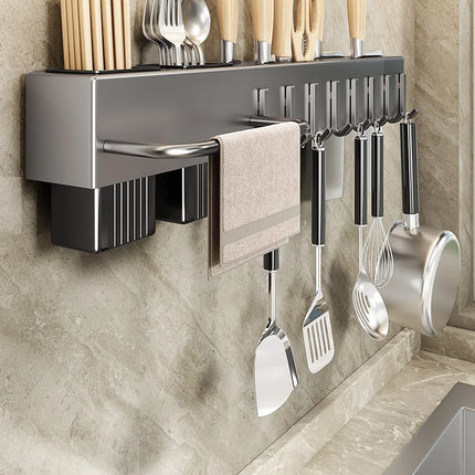 Mensole da cucina senza attrezzi, accessori da cucina, tubo portabacchette multifunzionale a parete, portaoggetti per coltelli e utensili