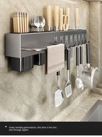 Mensola da cucina senza attrezzi, accessori da cucina, tubo per bacchette multifunzionale a parete, deposito per coltelli e attrezzi