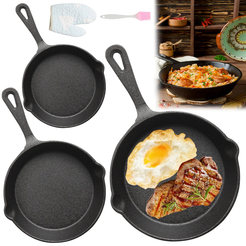 3PC Padella In Ghisa Wok Antiaderente A Nido D'ape Pentola Casa bistecca padella Stufa A Gas Pentola A Induzione Pentole Da Cucina 16/20/26 centimetri