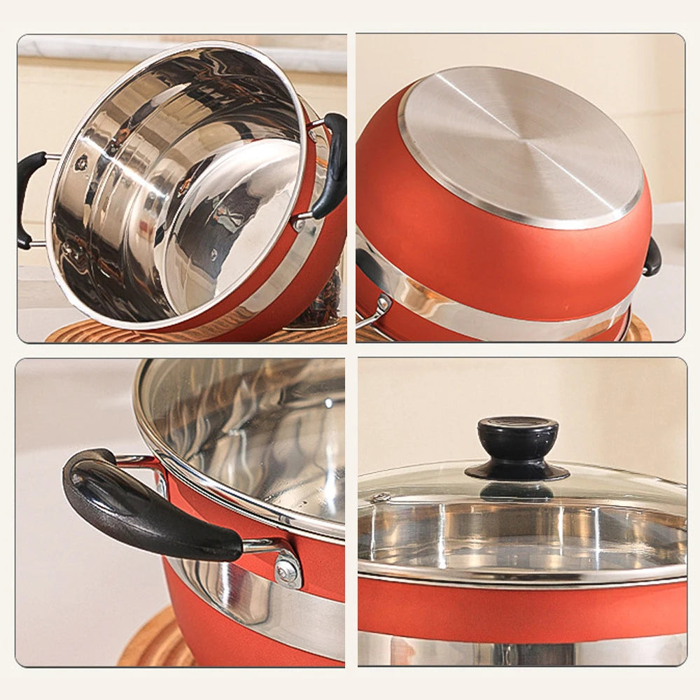 Set di Pentole Antiaderenti da 12 Pezzi in Acciaio Inox Premium con Coperchi in Vetro per Cucina Domestica