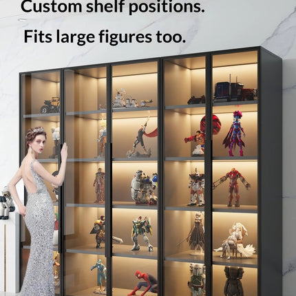 Customizable Display Case with Tempered Glass Door, LED Light, Large Capacity, Multiple Compartments, Aluminum Frame, Eco-Friendly
