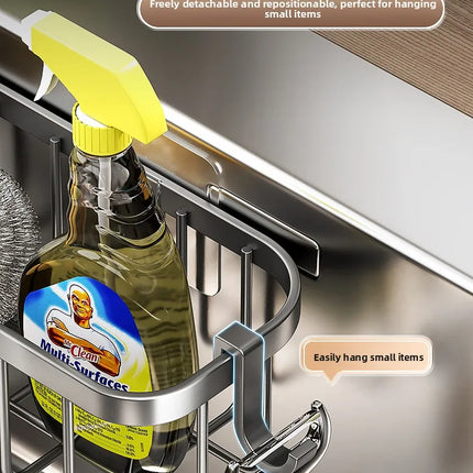 Carbon Steel Kitchen Sink Drain, Wall-Mounted Corner Rag Storage Rack, No Drilling, Waterproof Space Saver