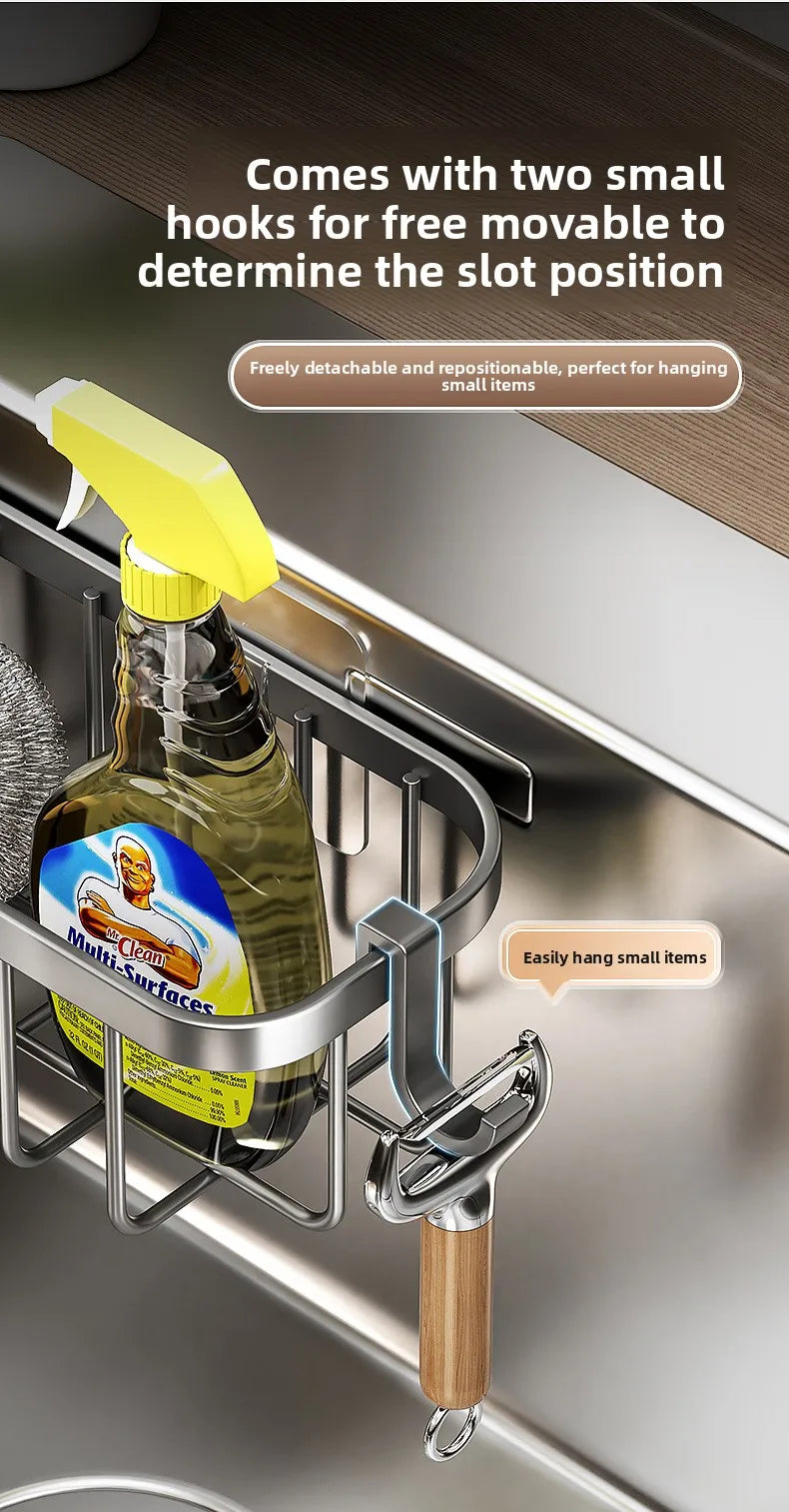 Scarico per lavello da cucina in acciaio al carbonio, portaoggetti per strofinaccio angolare montato a parete, senza perforazione, salvaspazio impermeabile