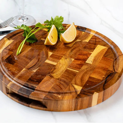 WXCOO Acacia Wood Resin Round Chopping Board Kitchen Board for Steak Snacks Fruit Chopping Food Safe Thickening