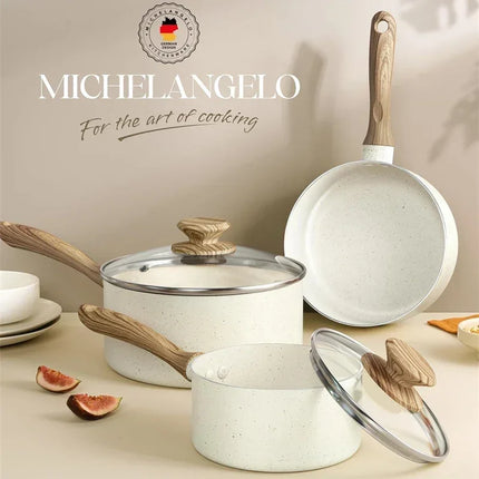 MICHELANGELO Pentola antiaderente per stufato con coperchio, casseruola con manico in granito, pentola da cucina multifunzionale, compatibile con tutti i piani cottura