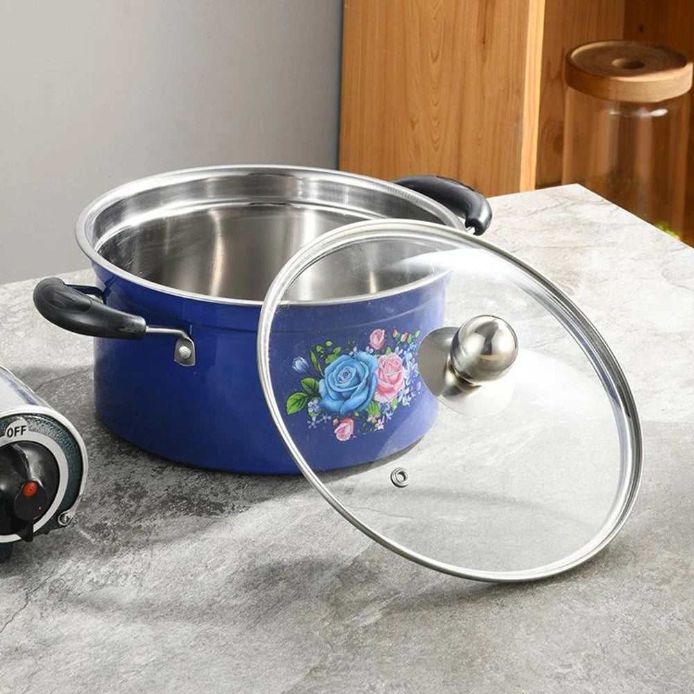 Set di Pentole da 6 Pezzi con Coperchi in Vetro, Motivo Floreale Classico, Set di Pentole Antiaderenti per Zuppe e Stufati, Compatibile con Fornelli a Induzione e Gas