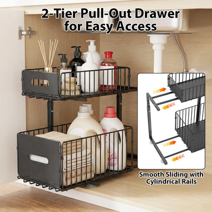 2-Tier Under Sink Pull-Out Organizer, Adjustable Kitchen Shelf, Pull-Out Cabinet Organizer, Spice Rack