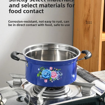 6-Piece Cookware Set with Glass Lids, Classic Floral Pattern, Non-Stick Pot Set for Soups and Stews, Compatible with Induction and Gas Stoves