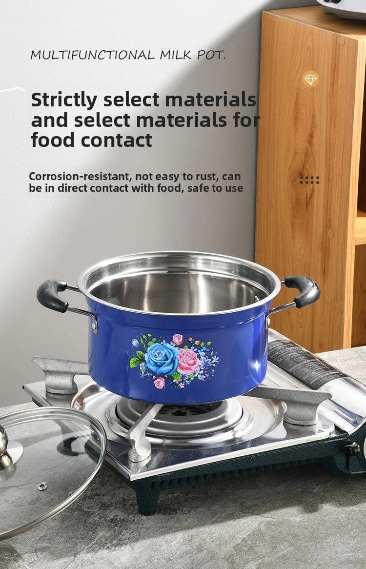 Set di Pentole da 6 Pezzi con Coperchi in Vetro, Motivo Floreale Classico, Set di Pentole Antiaderenti per Zuppe e Stufati, Compatibile con Fornelli a Induzione e Gas