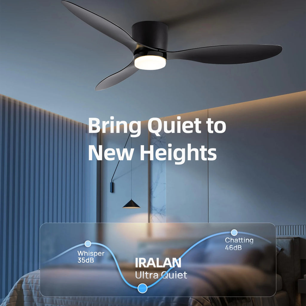 Ventilatore da Soffitto IRALAN con Luce, Motore DC Silenzioso a Risparmio Energetico, 3 Colori Variabili, 6 Velocità Regolabili, per Camera da Letto e Soggiorno