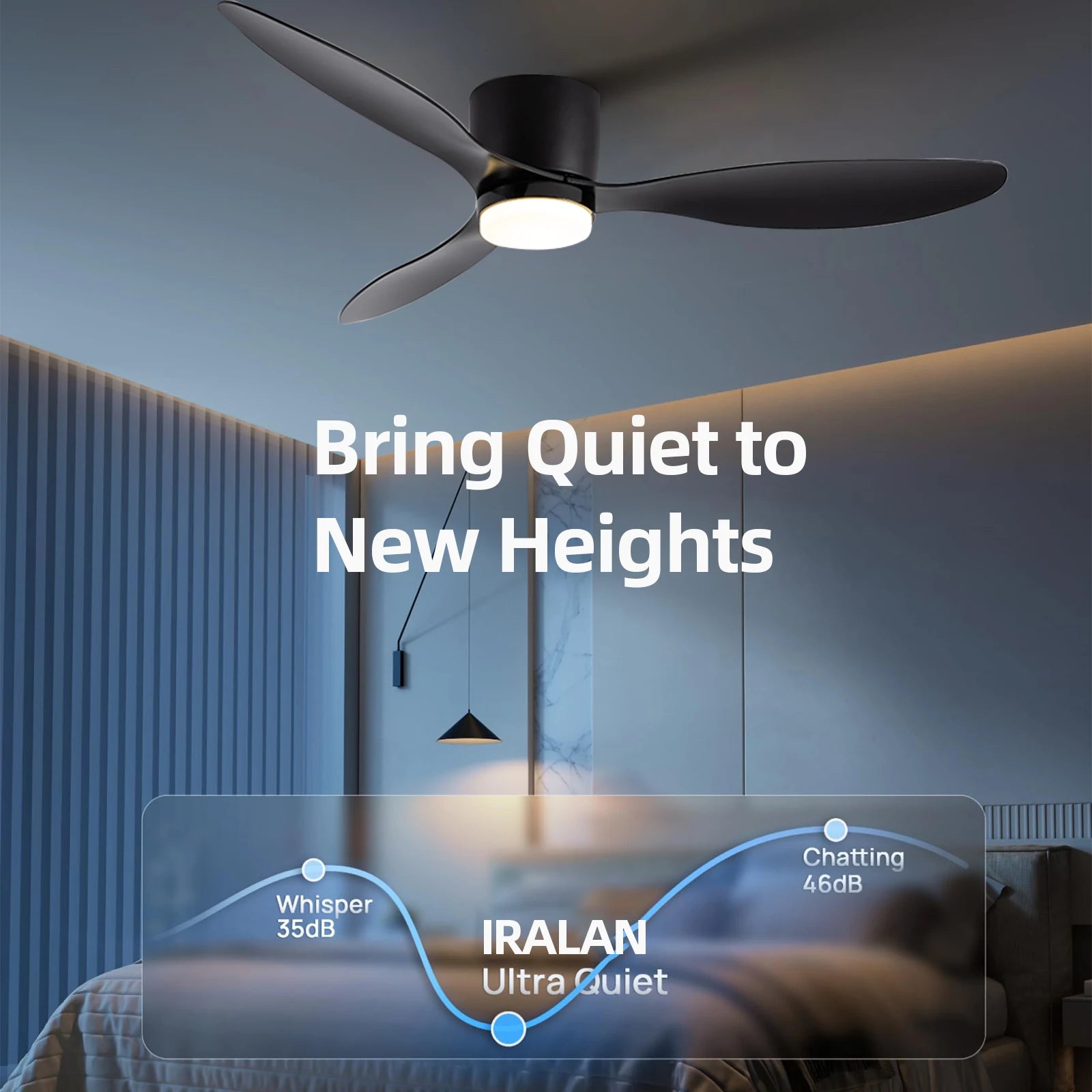 Ventilatore da Soffitto IRALAN con Luce, Motore DC Silenzioso a Risparmio Energetico, 3 Colori Variabili, 6 Velocità Regolabili, per Camera da Letto e Soggiorno