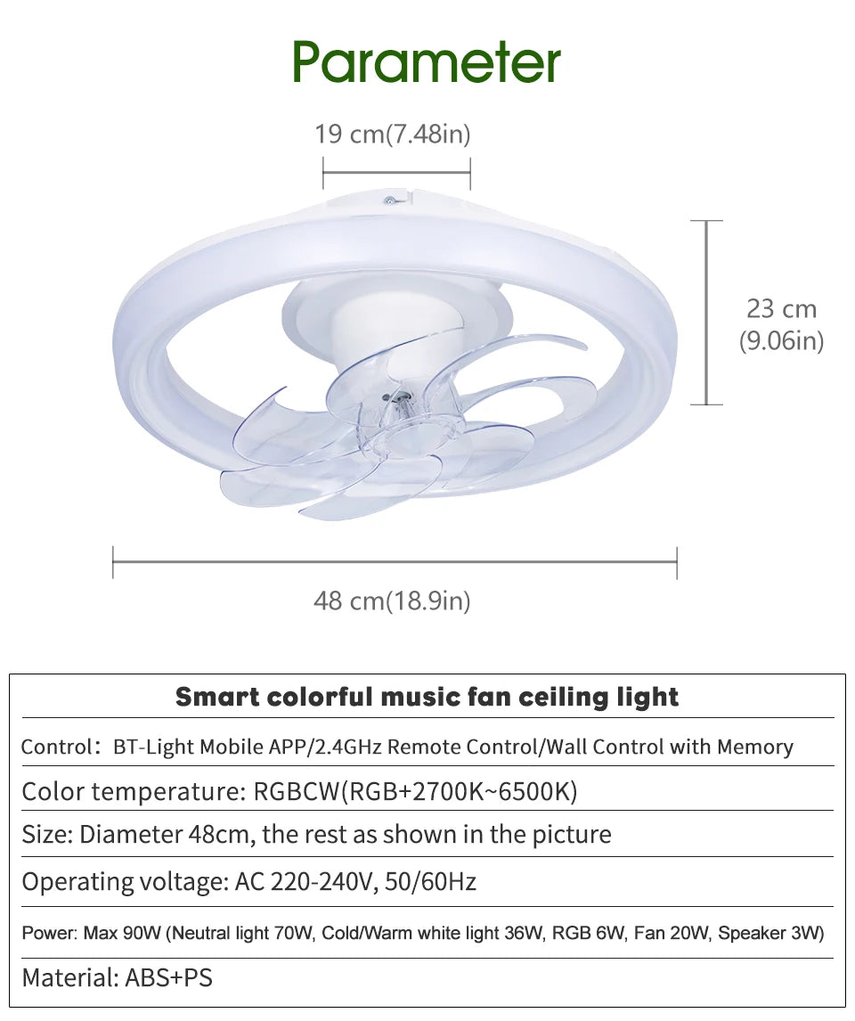 MARPOU Ventilatore da soffitto Luci 90W Ventilatore oscillante a 7 pale Ventilatore da soffitto moderno con luce a LED Lampada da ventilatore a LED per ristorante con telecomando