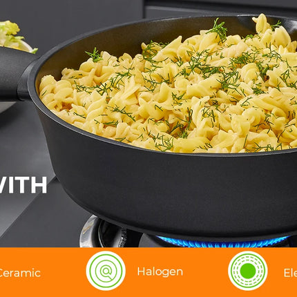 Induction pan with lid, sauté pan, high-sided pan, 28 cm / 3.8 L cooking pot with anti-scald handles